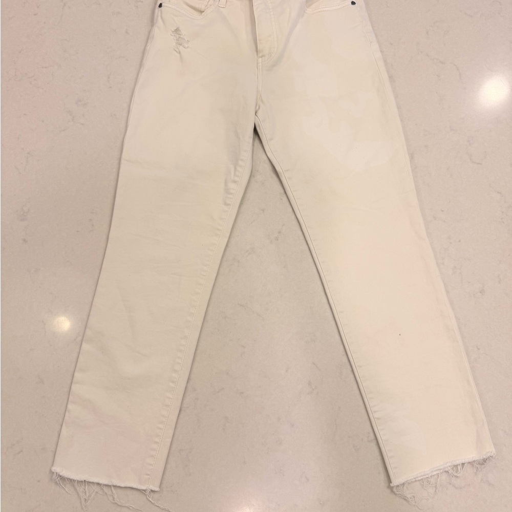 Kut from the Kloth Sz 6 Reese High-Rise Cremr/Ivory Straight-Leg Jeans raw hem